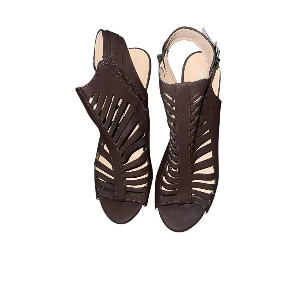 ASHLEY BLUE Brown Cut Out Cone Heel Size 10